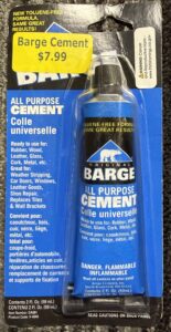 Barge All Purpose Cement adhesive for various materials.