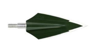 A green broadhead arrow tip for archery or hunting.