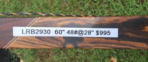 Close-up of a bow with detailed size and price markings.