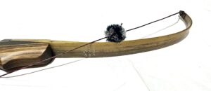 A fuzzy black insect resting on a twig against a white background.