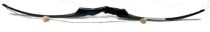 A sleek black traditional bow with a matching arrow.