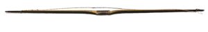 Traditional wooden bow with a leather-wrapped grip.