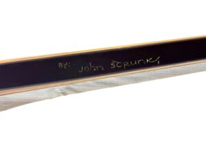 Close-up of a John Spurling branded blade edge.