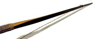 Elegant wooden archery bow with a sleek design.