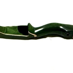 A green wooden frog-shaped percussion instrument with a mallet.