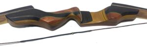 A wooden rifle stock with a black sling attached.