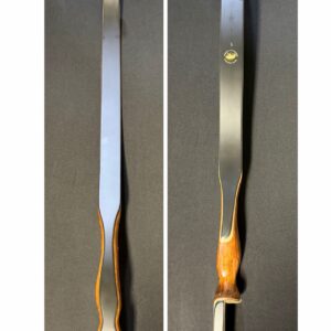 Two vertical views of a recurve bow